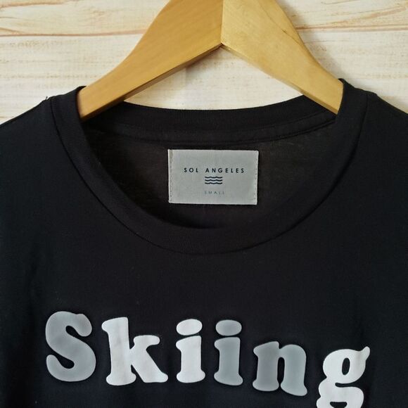 Sol Angeles "skiing is for lovers" Long Sleeve Knit T-Shirt Women's Small Black - Picture 2 of 7